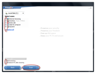 PrivaZer Internet activities 扫描列表显示 Internet browsing 和 Cookies。