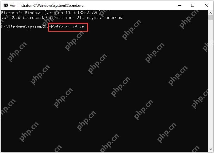 管理员命令提示符输入 chkdsk c 冒号 f r 检查磁盘命令