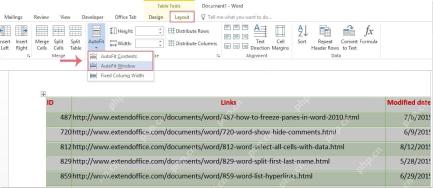 Word 表格工具布局中选择自动调整到窗口