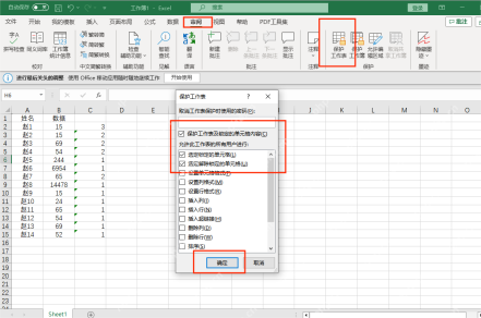 Excel 审阅选项卡中打开保护工作表并设置密码