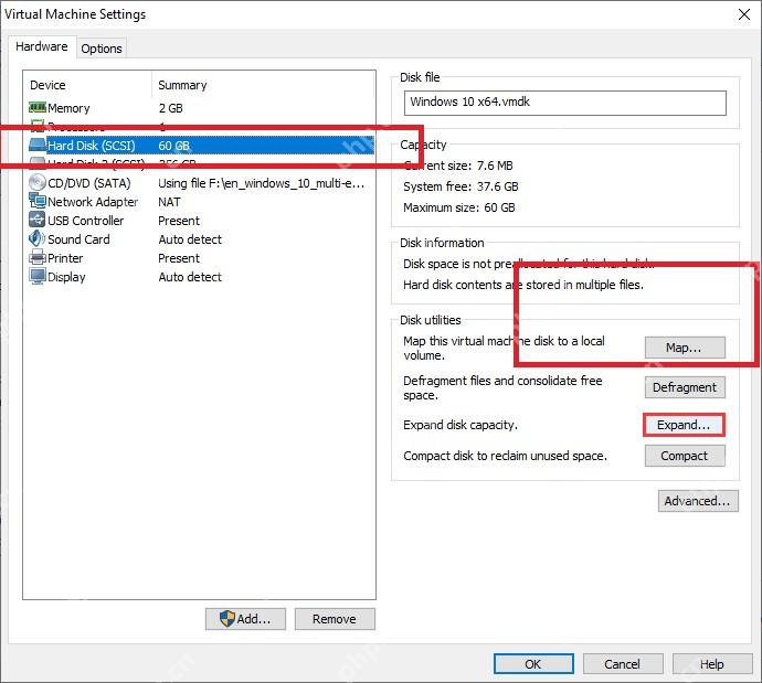 VMware Workstation Hard Disk 设置页显示 Disk information 中 not preallocated 状态