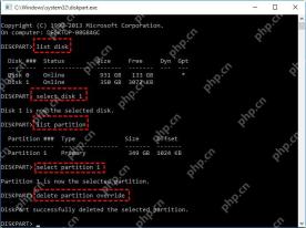 Win10 DiskPart 执行 delete partition override 删除所选分区