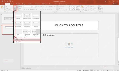 PowerPoint 新建幻灯片菜单中选择 Slides from Outline 入口