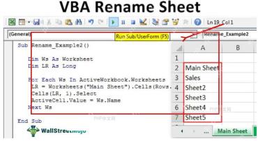 Excel VBA 模块窗口中粘贴批量重命名工作表的宏并准备运行