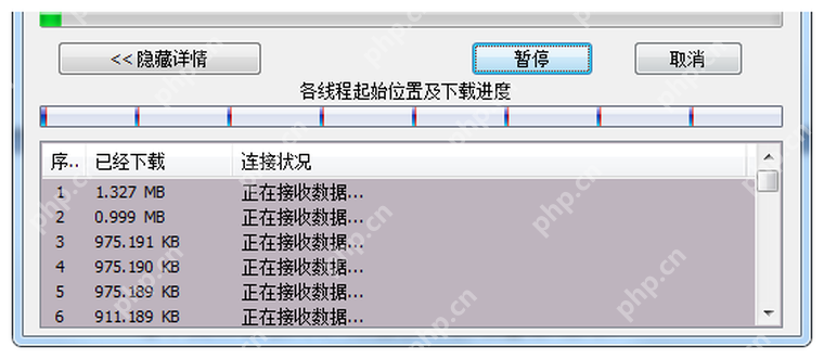 中文 IDM 进度窗口下方显示连接列表和下载状态。