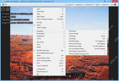 Windows 中的 Honeyview 5.11 右键 Navigation 子菜单显示 Next Image 与 Previous Image，标题栏显示当前序号 7/32