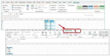 Excel 数据透视表内单击后出现数据透视表分析选项卡，用于说明当前焦点已经回到数据透视表内部