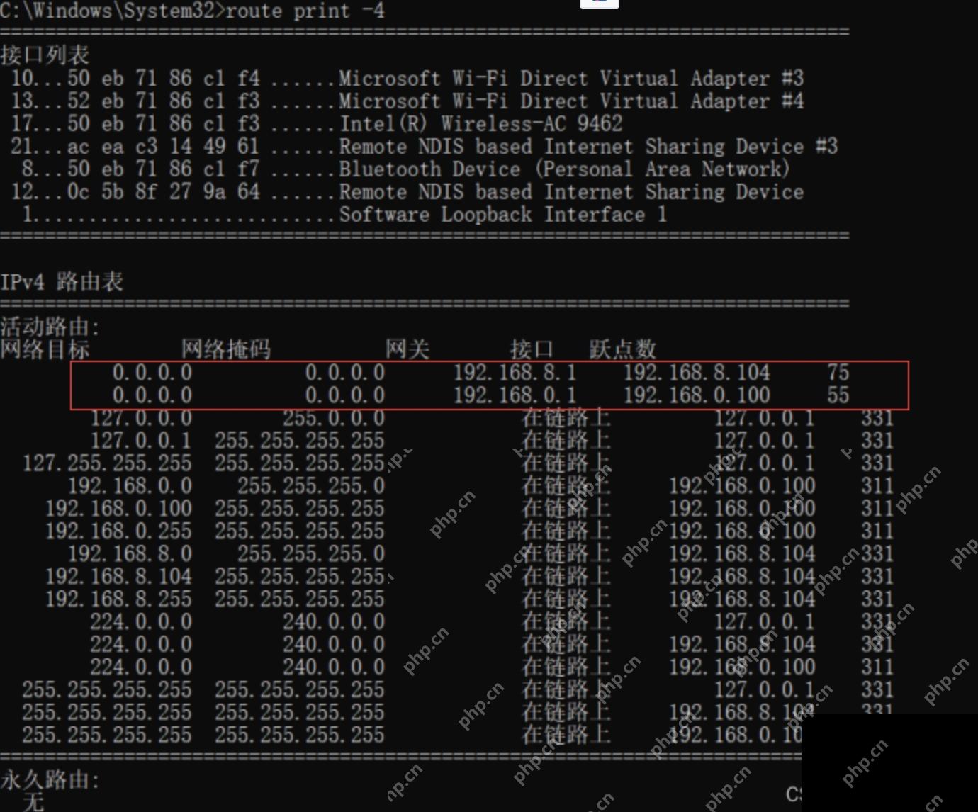 Win11 命令窗口显示 route print 路由表信息