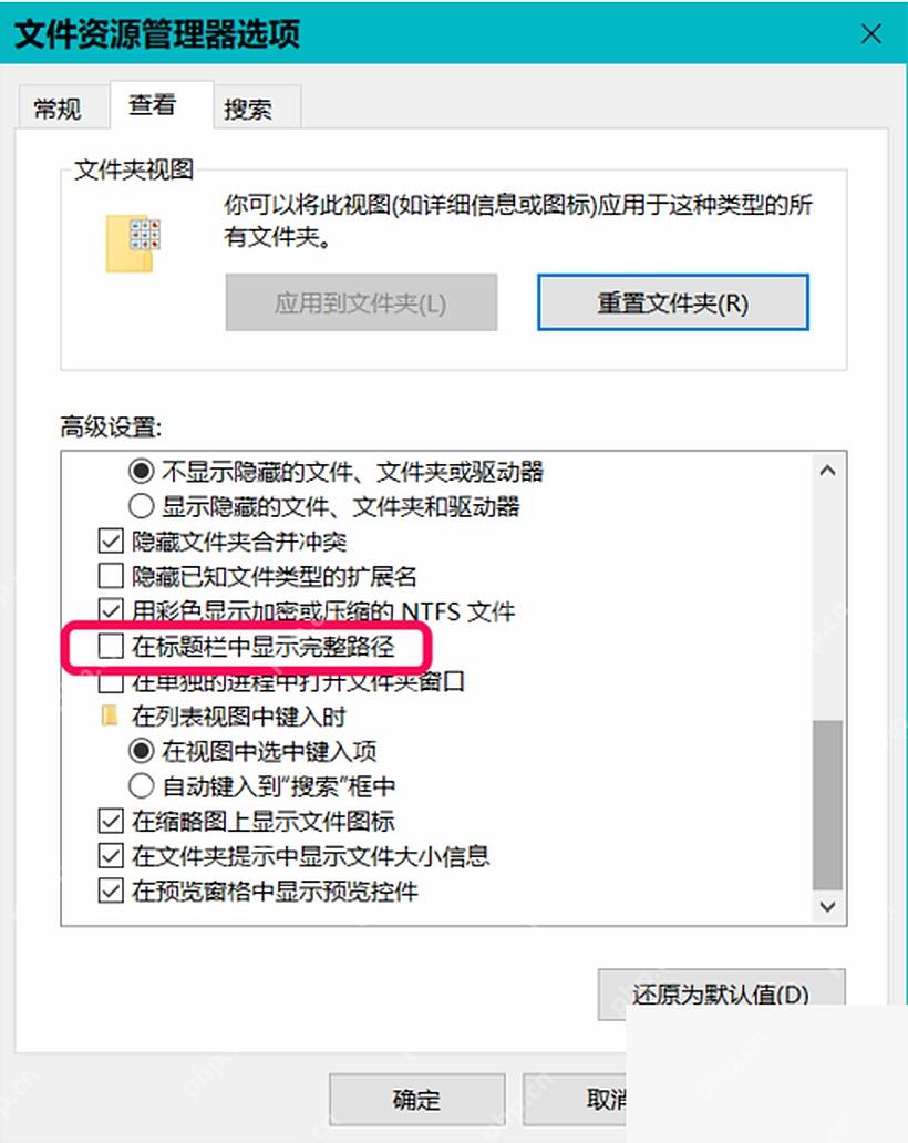 Win10 文件夹选项查看页勾选在标题栏中显示完整路径