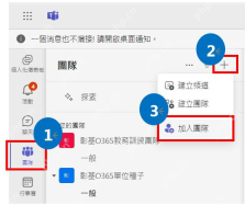 Microsoft Teams团队页中打开创建团队或频道入口