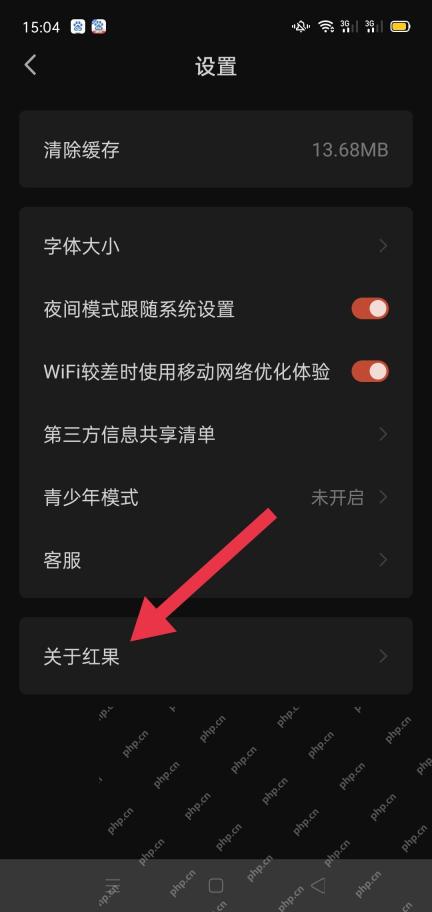 红果免费短剧:设置页的关于红果入口,对应打开关于红果页面