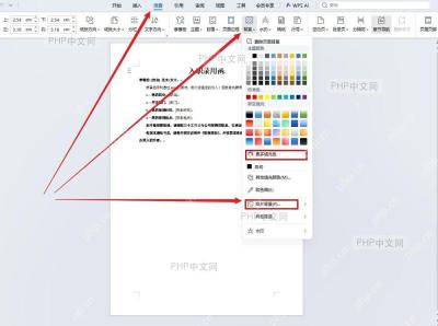 WPS文字背景菜单中的颜色和图片背景入口