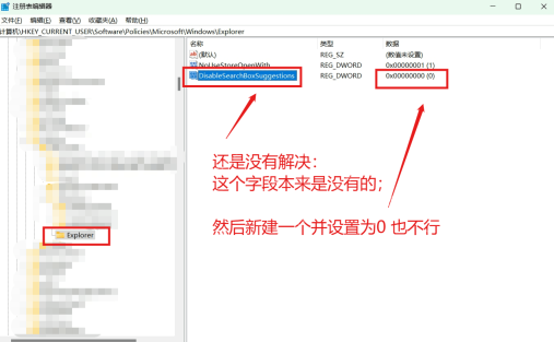 Win11 注册表中 DisableSearchBoxSuggestions 项