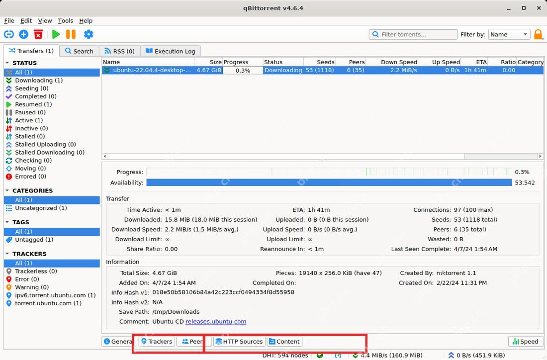 qBittorrent 主窗口底部 General 信息里的 Save Path 行，用于核对现有任务保存路径