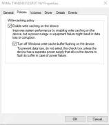 Win10 磁盘策略页显示写入缓存和关闭缓冲区刷新选项