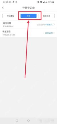 百度地图导航中语音页面用红框和箭头标出已选中的静音按钮，证明关闭导航播报的操作