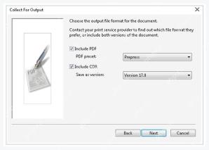 CorelDRAW Collect For Output 中勾选包含 PDF 和 CDR 文件