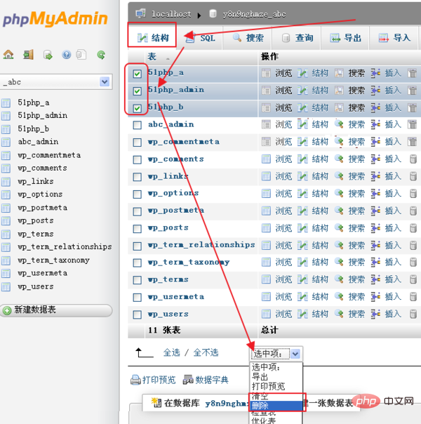 How to delete the data table created by phpmyadmin