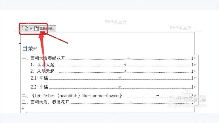 Word目录区域上方的更新目录按钮