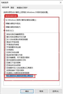 Windows10 性能选项视觉效果列表中桌面图标文字阴影相关选项
