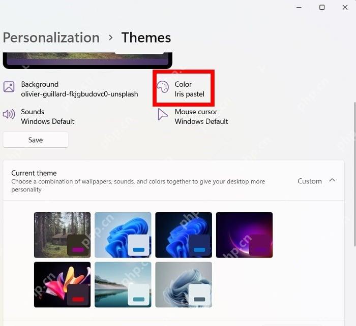 Windows 11 Settings 中进入 Personalization Colors 页面