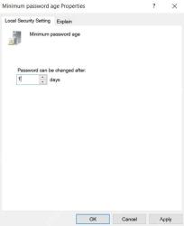 Win10 Minimum password age 属性窗口显示密码更改间隔天数