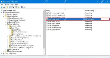Win10 Audit Policy 列表中 Audit logon events 设置为 Success Failure