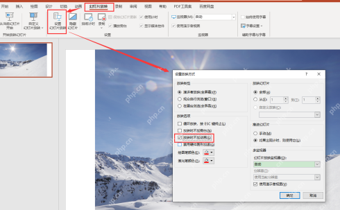 PowerPoint设置幻灯片放映窗口中勾选放映时不加动画