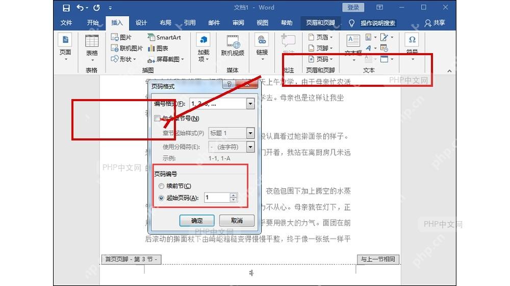 Word 页码菜单中设置页码格式入口,服务于打开页码格式步骤