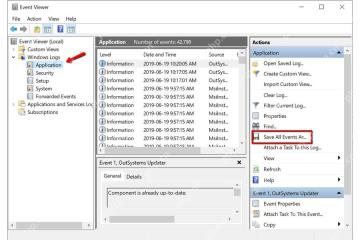 Win10 事件查看器右侧操作栏高亮 Save All Events As 保存所有事件