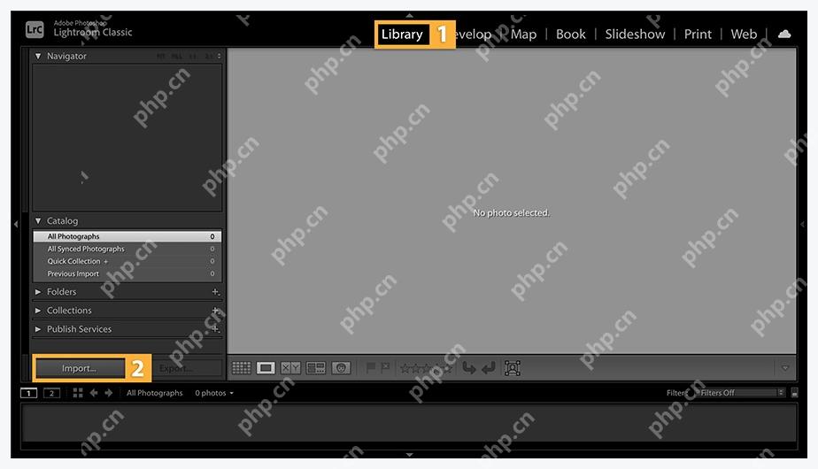Lightroom Classic Library 模块左下角 Import 导入按钮