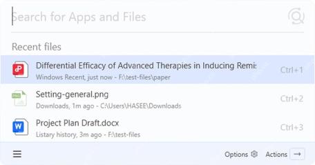 Windows Listary V7 启动器输入关键词后立刻出现候选结果,证明按文件名片段筛选时可以先用启动器抬出第一批候选。