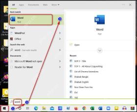 Windows 开始菜单搜索 Word 应用入口