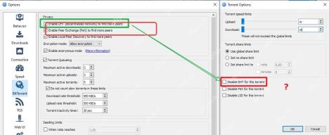 qBittorrent BitTorrent 页中的 Enable DHT 复选框