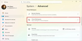 Windows 设置中虚拟工作区或沙盒入口页面