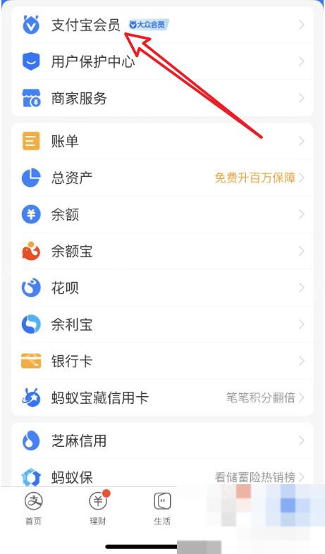 支付宝我的页面中的支付宝会员入口