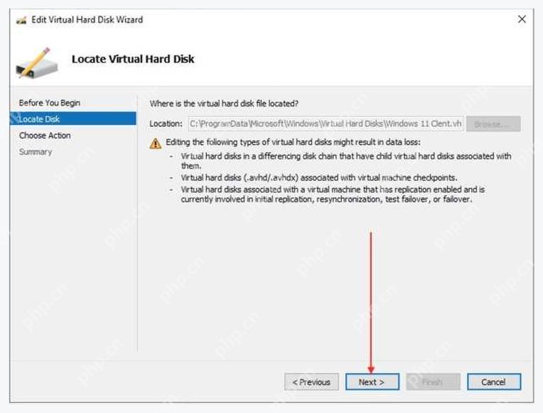 Hyper-V Edit Virtual Hard Disk Wizard 中选择 VHDX 文件路径