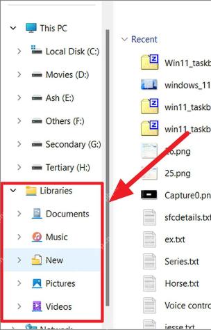 Win11 左侧导航窗格显示 Libraries 和默认库