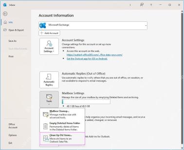 Outlook 文件信息工具里打开清理旧项目
