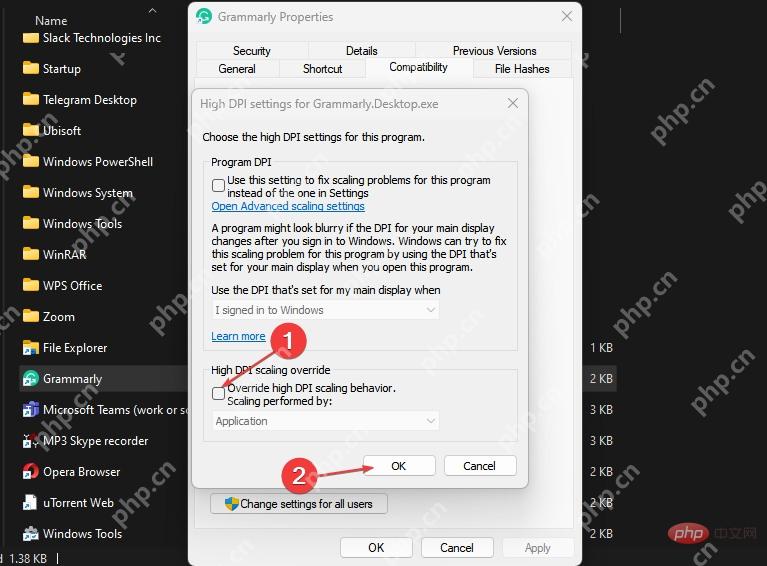 Win11 高 DPI 设置窗口勾选替代高 DPI 缩放行为