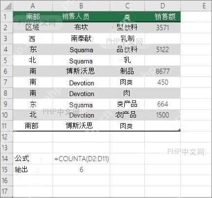 用 COUNTA 函数统计 Excel 非空单元格数量