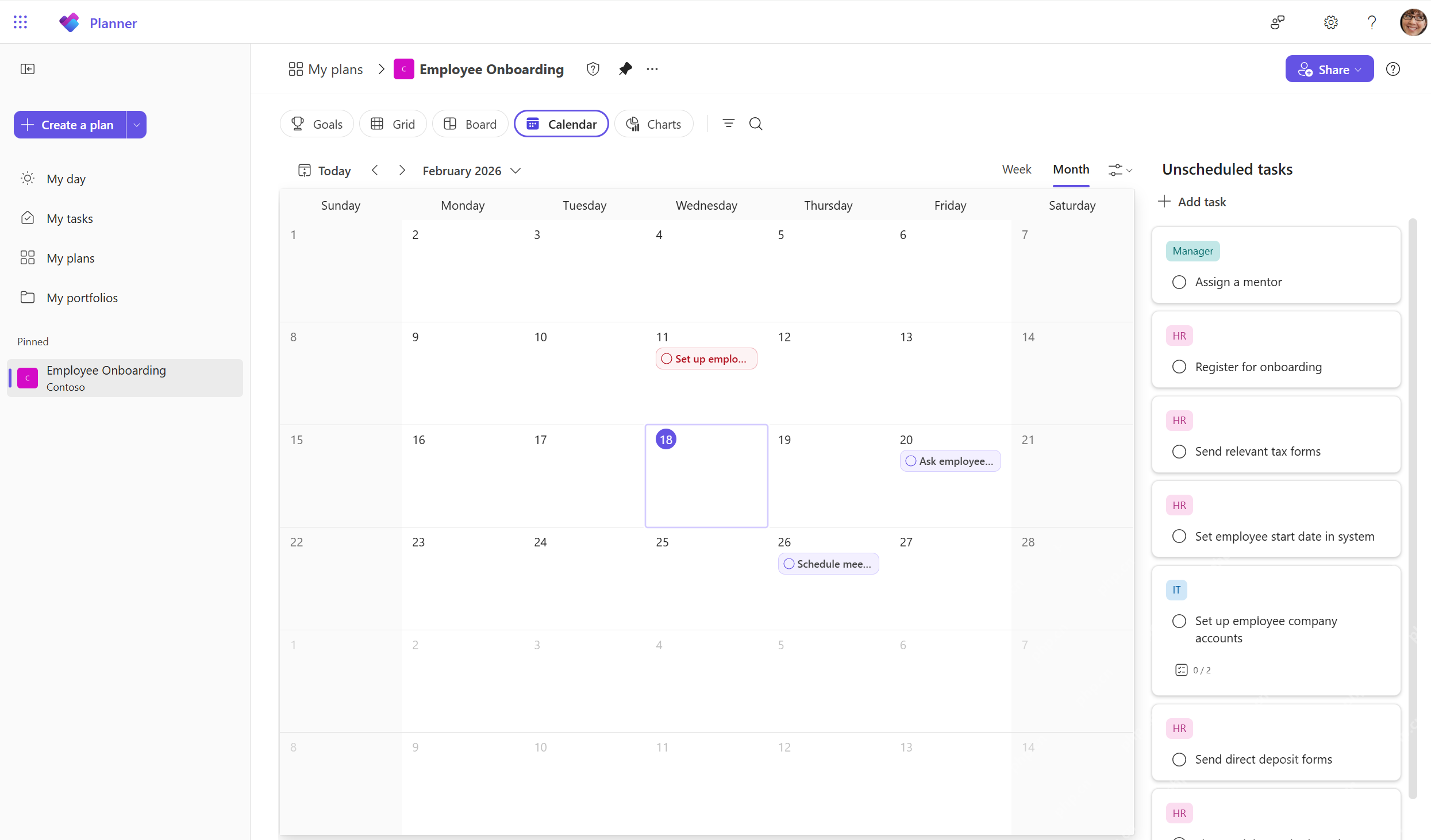 Planner 日历视图按日期展示项目任务安排