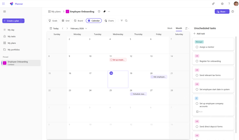 Planner 日历视图按日期展示项目任务安排