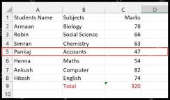 Excel 中行数据移动到新位置后的结果