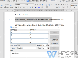 WPS文字拼音指南窗口显示拼音文字字体字号和声调设置