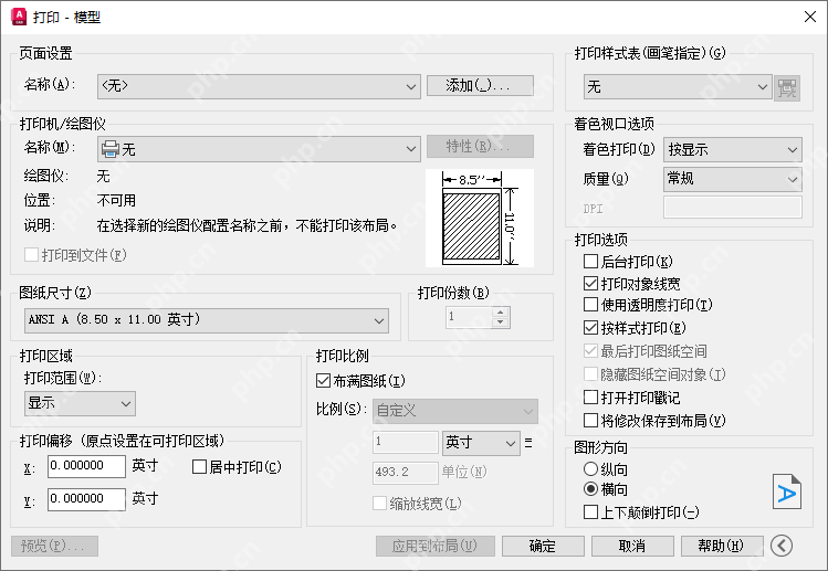 Windows 中文 AutoCAD 完整打印对话框显示样式表与其他打印参数,证明线条发浅时要连同其它打印参数一起核对。