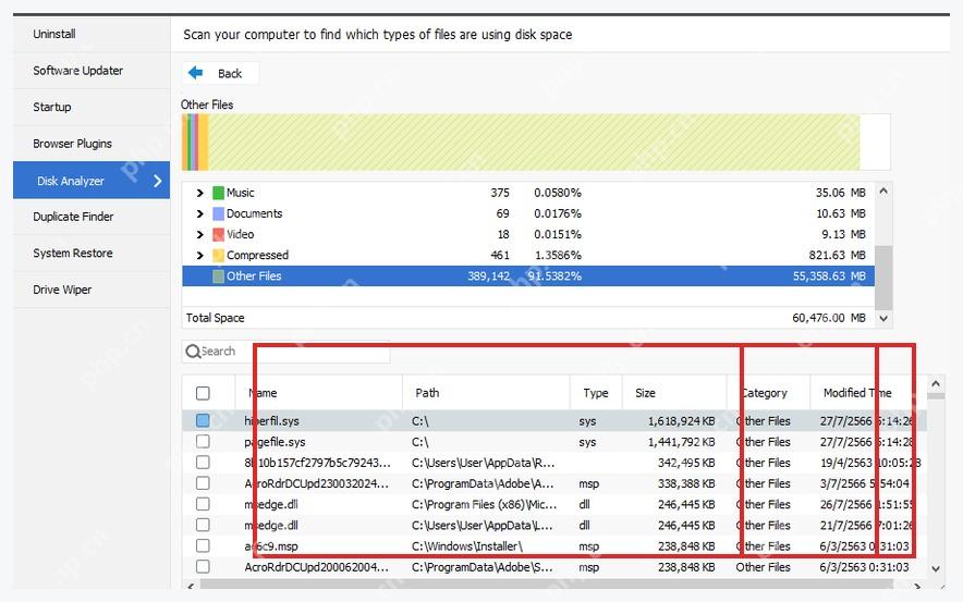 CCleaner Windows 电脑端 Disk Analyzer 文件列表里的大小列和大文件