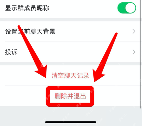 微信群聊信息底部的删除并退出按钮