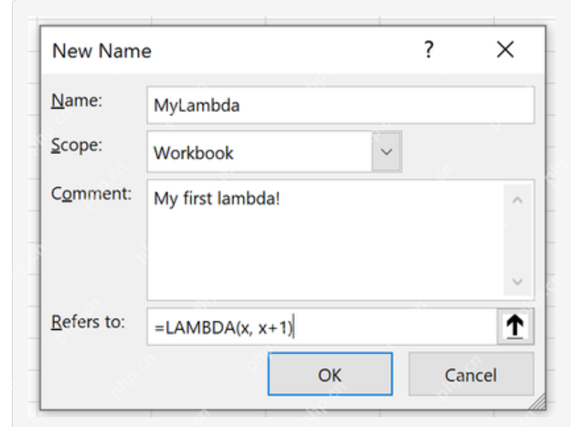 Excel新建名称窗口中填写LAMBDA公式