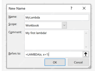 Excel新建名称窗口中填写LAMBDA公式